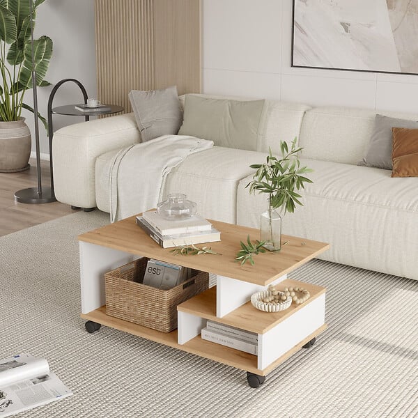 HABITAT ET JARDIN - Table basse en bois "MIN9" - 90 x 51 x 42 cm - Blanc - large