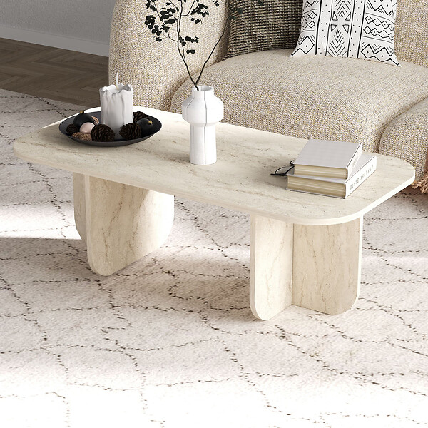 HABITAT ET JARDIN - Table basse en bois "Becaj" - 120 x 60 x 41 cm - Travertin - large
