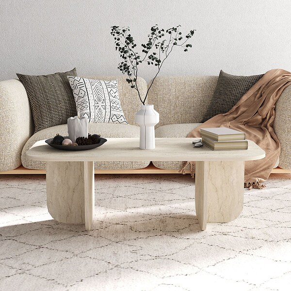 HABITAT ET JARDIN - Table basse en bois "Becaj" - 120 x 60 x 41 cm - Travertin - large