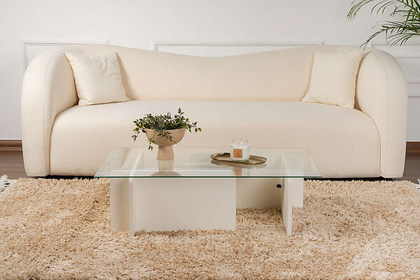 HABITAT ET JARDIN - Table basse en verre "Flavio" 105 x 65 x 30 cm - Bois blanc - large