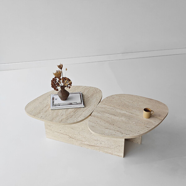 HABITAT ET JARDIN - Table basse en bois "Stones" 125 x 60 x 38 cm - Travertin - large