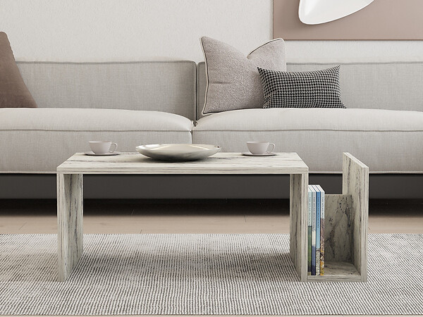 HABITAT ET JARDIN - Table basse en bois "Memo" - 86 x 50 x 32 cm - Marbre Freesia - large
