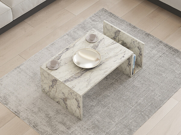 HABITAT ET JARDIN - Table basse en bois "Memo" - 86 x 50 x 32 cm - Marbre Freesia - large