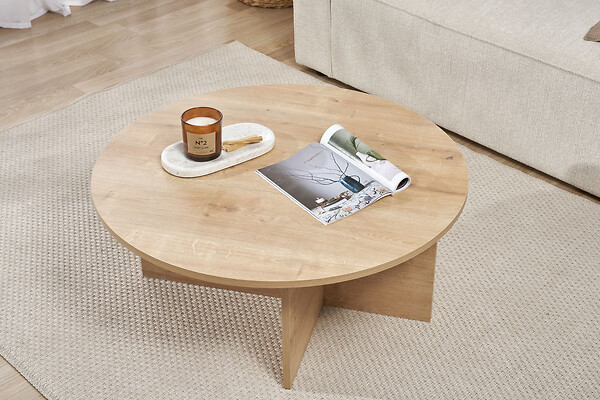 HABITAT ET JARDIN - Table basse en bois "Soleil" - 90 x 90 x 40 cm - Chêne Saphir - large