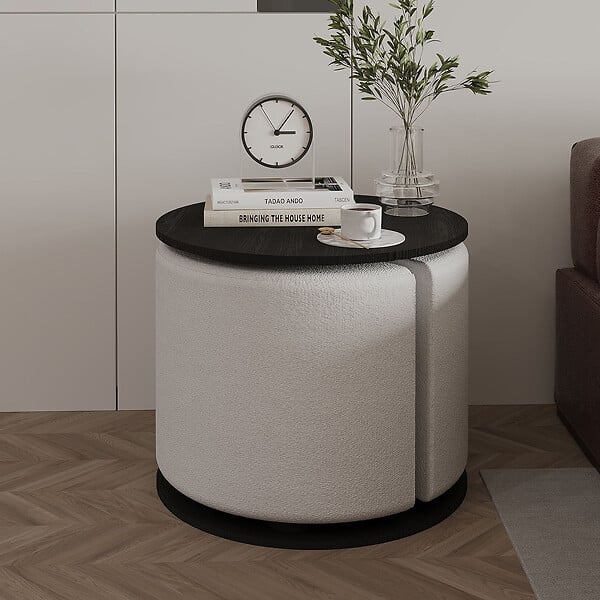HABITAT ET JARDIN - Table d'appoint avec pouf en bois "Vexana" - 43 x 43 x 47 cm - Noir - large