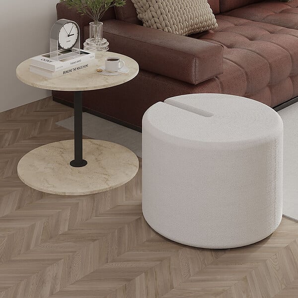 HABITAT ET JARDIN - Table d'appoint avec pouf en bois "Vexana" - 43 x 43 x 47 cm - Travertin - large