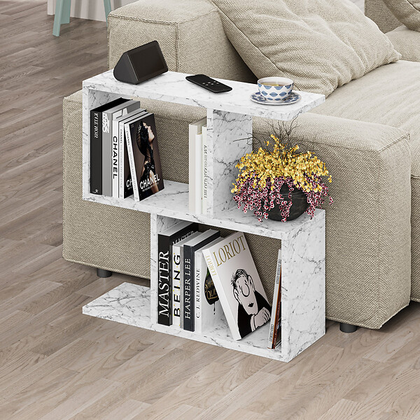 HABITAT ET JARDIN - Table d'appoint en bois "Homemania" - 60 x 20 x 60 cm - Blanc marbré - large