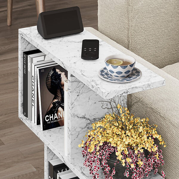 HABITAT ET JARDIN - Table d'appoint en bois "Homemania" - 60 x 20 x 60 cm - Blanc marbré - large