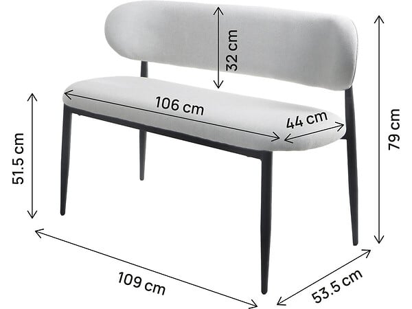 HABITAT ET JARDIN - Banc de salle à manger en tissu - 110 cm - "Sélène" - 3 places - Gris clair et Noir - large