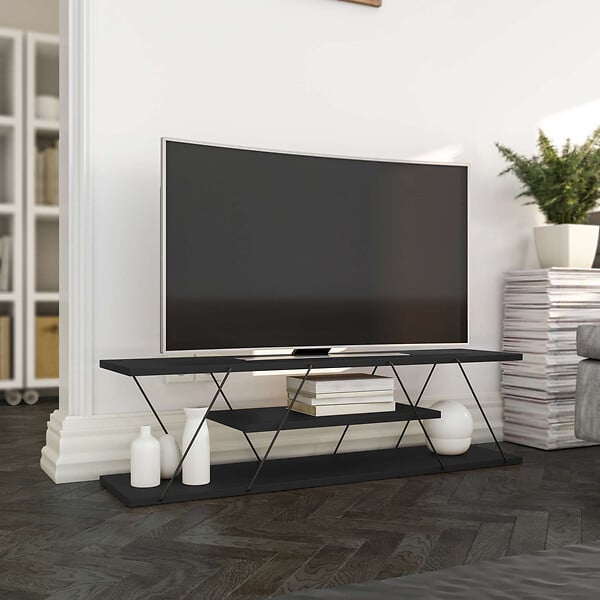 HABITAT ET JARDIN - Meuble TV en bois "April" - 120 x 30 x 33 cm - Gris anthracite - large