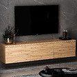 HABITAT ET JARDIN - Meuble TV suspendu en bois avec éclairage LED "Neon" - 160 x 32 x 35 cm - Marron clair - vignette