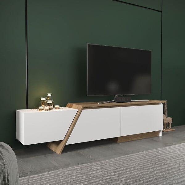 HABITAT ET JARDIN - Meuble TV en bois "Zonas" - 180 x 35 x 28 cm - Blanc - large