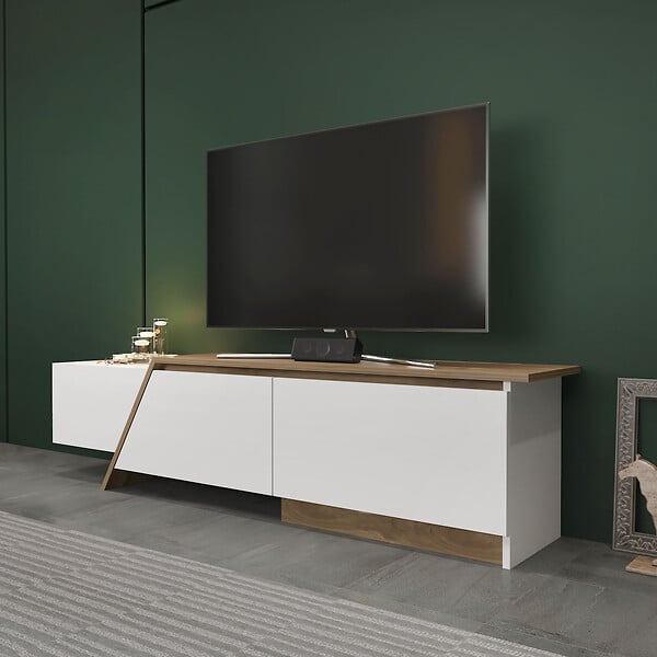 HABITAT ET JARDIN - Meuble TV en bois "Zonas" - 180 x 35 x 28 cm - Blanc - large