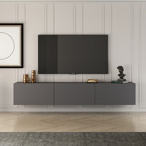 HABITAT ET JARDIN - Meuble TV en bois "West" 150 x 32 x 30 cm - Anthracite - large