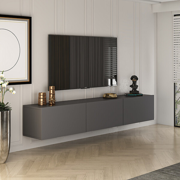 HABITAT ET JARDIN - Meuble TV en bois "West" 150 x 32 x 30 cm - Anthracite - large