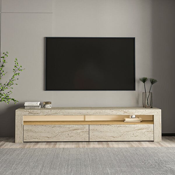 HABITAT ET JARDIN - Meuble TV en bois "Bati" - 150 x 36 x 46 cm - Travertin - large