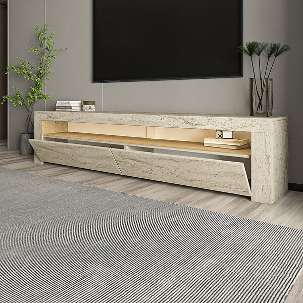 HABITAT ET JARDIN - Meuble TV en bois "Bati" - 150 x 36 x 46 cm - Travertin - large