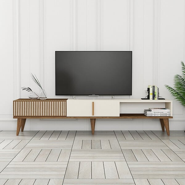 HABITAT ET JARDIN - Meuble TV en bois "Milan" - 180 x 35 x 40 cm - Crème de noix - large