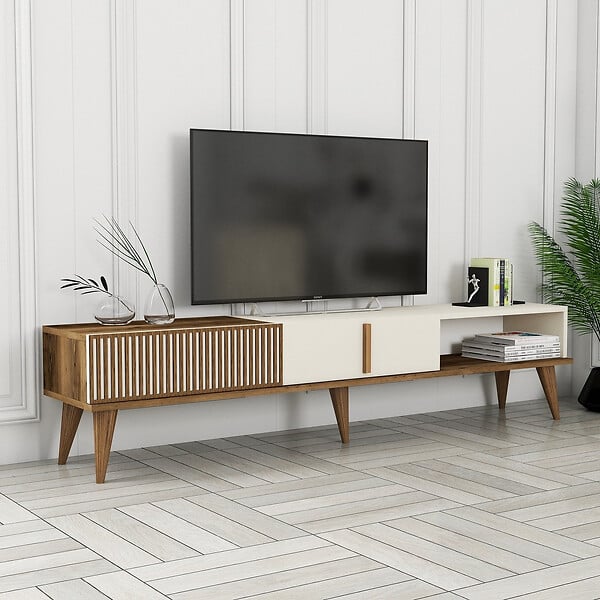 HABITAT ET JARDIN - Meuble TV en bois "Milan" - 180 x 35 x 40 cm - Crème de noix - large