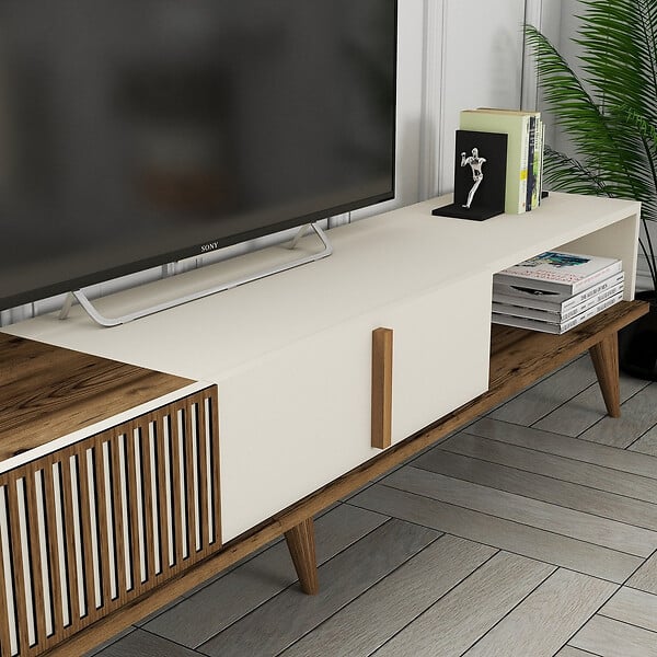 HABITAT ET JARDIN - Meuble TV en bois "Milan" - 180 x 35 x 40 cm - Crème de noix - large