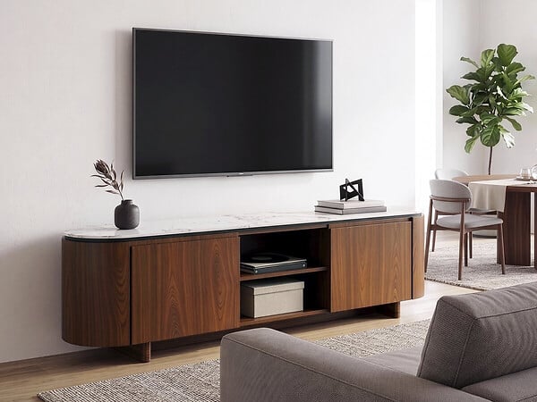 HABITAT ET JARDIN - Meuble TV en bois avec plateau en céramique "Stonea" - 200 x 40 x 55 cm - Marron - large
