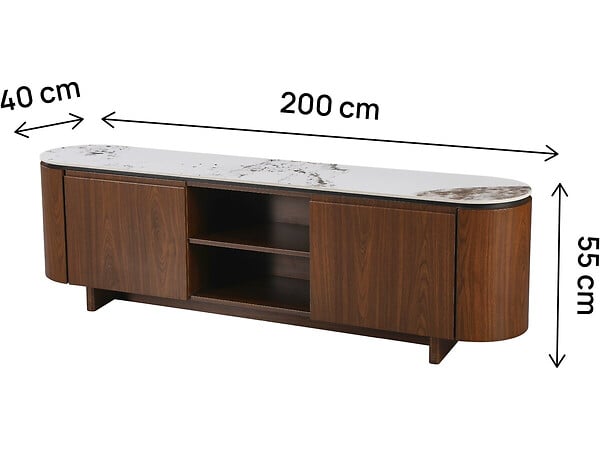 HABITAT ET JARDIN - Meuble TV en bois avec plateau en céramique "Stonea" - 200 x 40 x 55 cm - Marron - large
