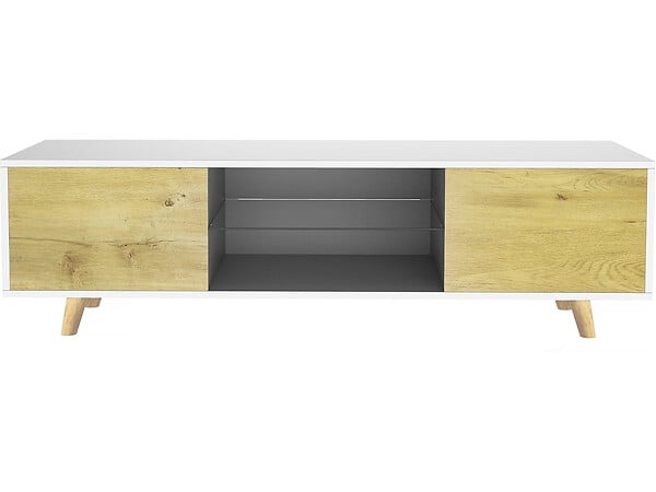 HABITAT ET JARDIN - Meuble TV LED "Inna" - 140 x 42 x 45 cm - Blanc/Chêne - large