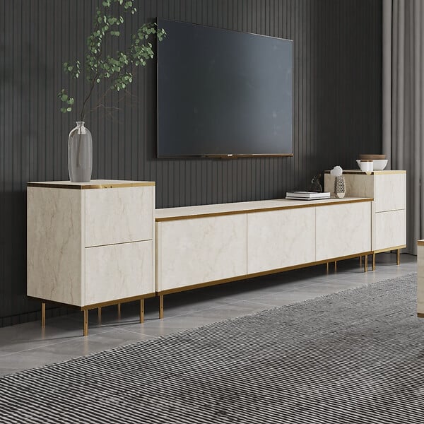 HABITAT ET JARDIN - Meuble TV en bois "Imaj" - 260 x 35 x 60 cm - TravertinOr - large