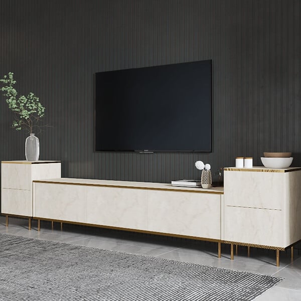 HABITAT ET JARDIN - Meuble TV en bois "Imaj" - 260 x 35 x 60 cm - TravertinOr - large