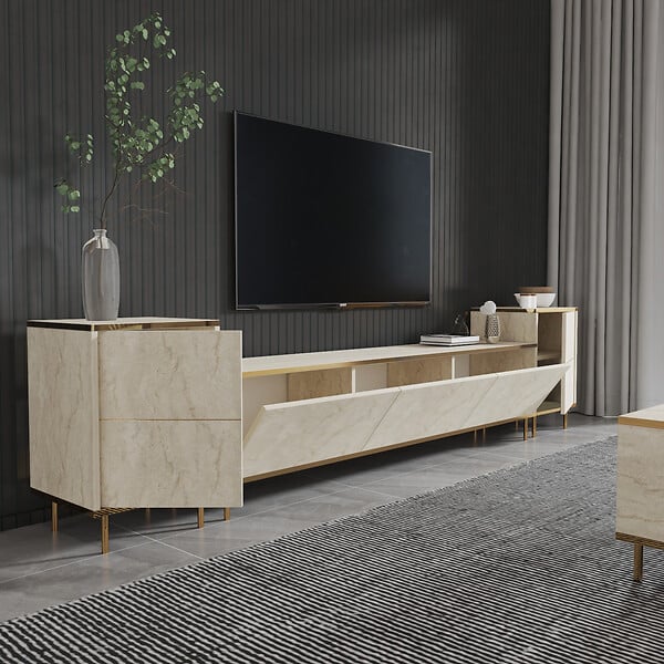 HABITAT ET JARDIN - Meuble TV en bois "Imaj" - 260 x 35 x 60 cm - TravertinOr - large