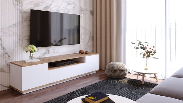 HABITAT ET JARDIN - Meuble TV en bois "FR7" - 180 x 44 x 44 cm - Pin atlantiqueBlanc - large