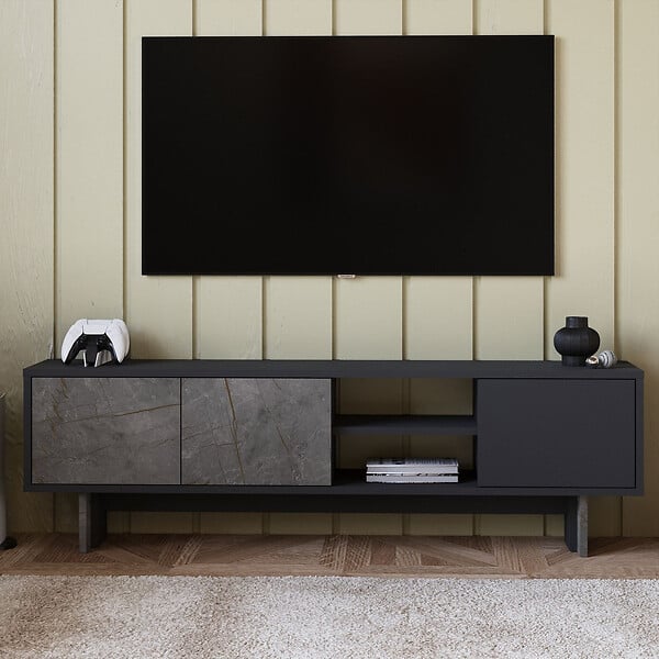 HABITAT ET JARDIN - Meuble TV en bois "Ravello" - 150 x 30 x 45 cm - Gris anthracite - large