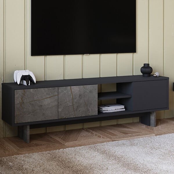 HABITAT ET JARDIN - Meuble TV en bois "Ravello" - 150 x 30 x 45 cm - Gris anthracite - large