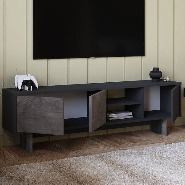 HABITAT ET JARDIN - Meuble TV en bois "Ravello" - 150 x 30 x 45 cm - Gris anthracite - large