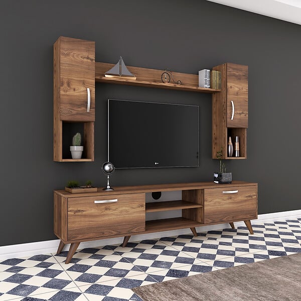 HABITAT ET JARDIN - Ensemble meuble TV en bois "Mezalun" - 180 x 35 x 48 cm - Marron - large