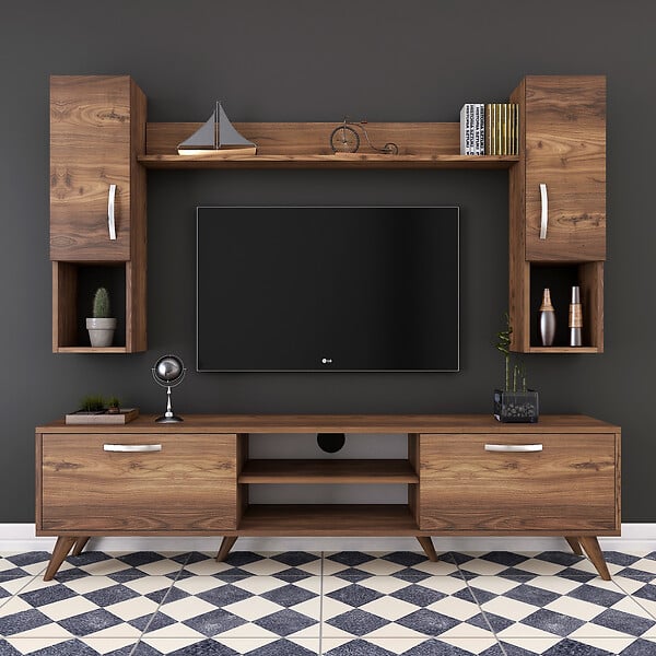 HABITAT ET JARDIN - Ensemble meuble TV en bois "Mezalun" - 180 x 35 x 48 cm - Marron - large