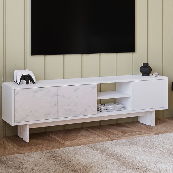 HABITAT ET JARDIN - Meuble TV en bois "Ravello" - 150 x 30 x 45 cm - Blanc - large