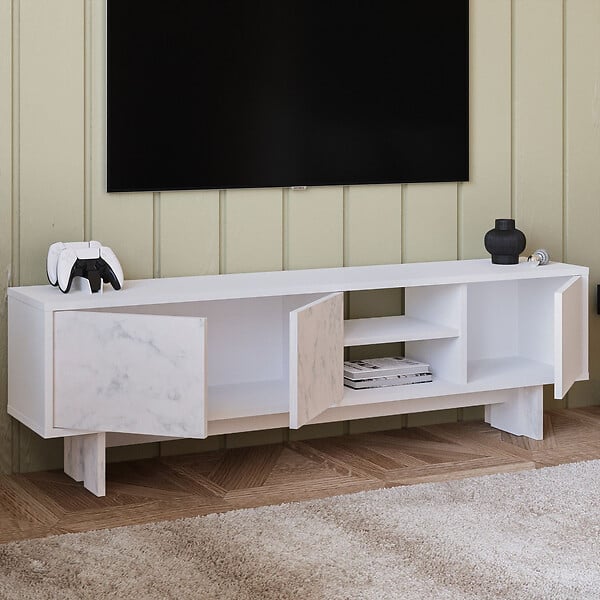 HABITAT ET JARDIN - Meuble TV en bois "Ravello" - 150 x 30 x 45 cm - Blanc - large
