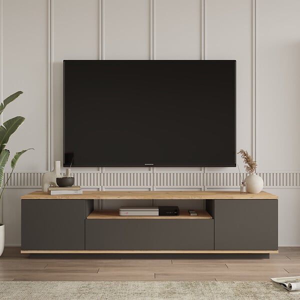 HABITAT ET JARDIN - Meuble TV en bois "FR7" - 180 x 44 x 44 cm - Pin atlantiqueAnthracite - large
