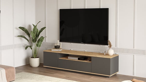 HABITAT ET JARDIN - Meuble TV en bois "FR7" - 180 x 44 x 44 cm - Pin atlantiqueAnthracite - large