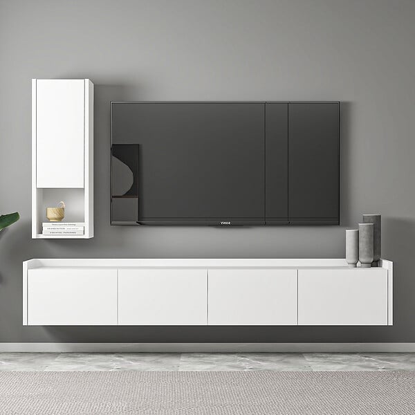 HABITAT ET JARDIN - Meuble TV avec étagère murale en bois "Sema" - 160 x 30 x 35 cm - Blanc - large