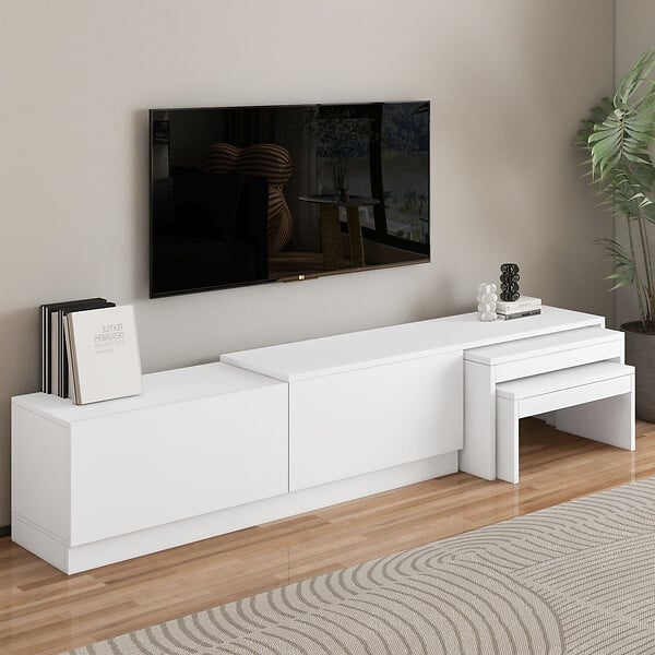HABITAT ET JARDIN - Meuble TV en bois "Nest" - 180 x 30 x 36 cm - Blanc - large