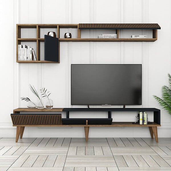 HABITAT ET JARDIN - Meuble TV en bois "Milan" - 180 x 35 x 40 cm - Noyer, Anthracite - large