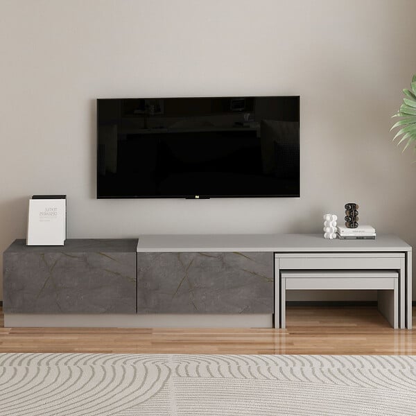 HABITAT ET JARDIN - Meuble TV en bois "Nest" - 180 x 30 x 36 cm - Gris - large