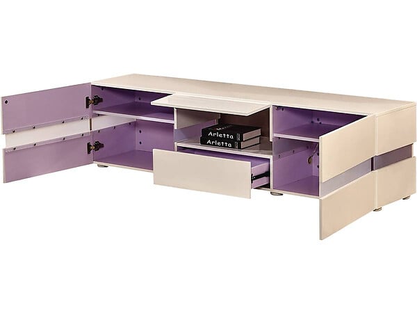 HABITAT ET JARDIN - Meuble TV LED "Vida' - 177 x 39 x 45 cm - Blanc laqué - large