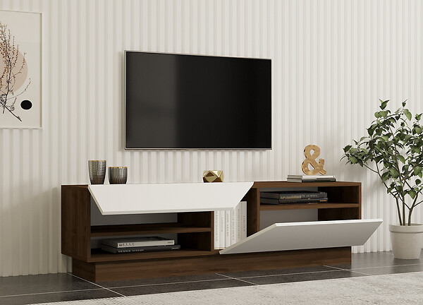 HABITAT ET JARDIN - Meuble TV en bois "Koza" - 160 x 40 x 45 cm - NoyerBlanc - large