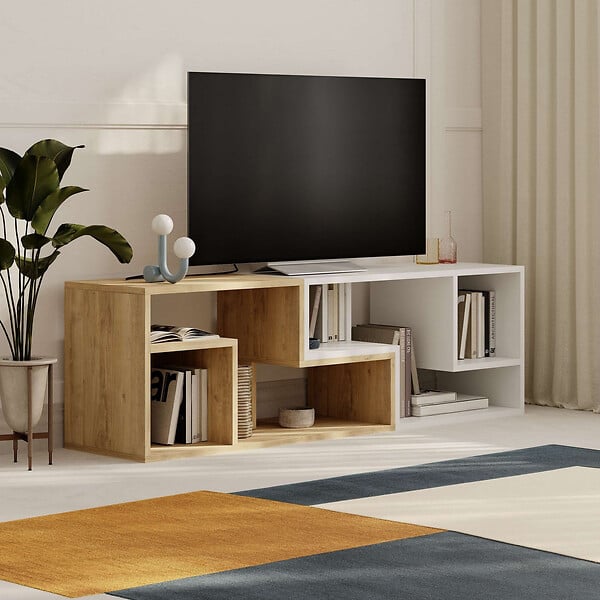 HABITAT ET JARDIN - Meuble TV modulable en bois "Glis" - 145 x 35 x 44 cm - Blanc - large