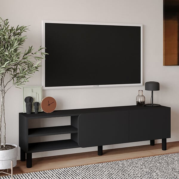 HABITAT ET JARDIN - Meuble TV en bois "River" - 150 x 31 x 48 cm - Gris anthracite - large