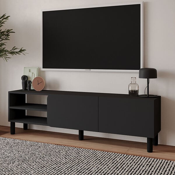 HABITAT ET JARDIN - Meuble TV en bois "River" - 150 x 31 x 48 cm - Gris anthracite - large