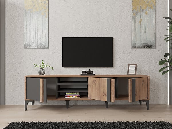HABITAT ET JARDIN - Meuble TV en bois "Mengu" - 180 x 40 x 50 cm - Atlantique, Anthracite - large